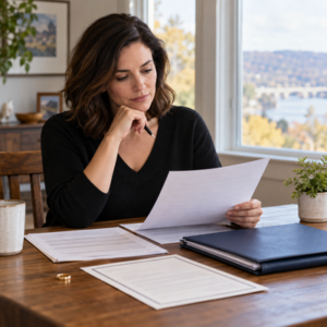 Person reviews estate planning paperwork after divorce at a table in Pennsylvania